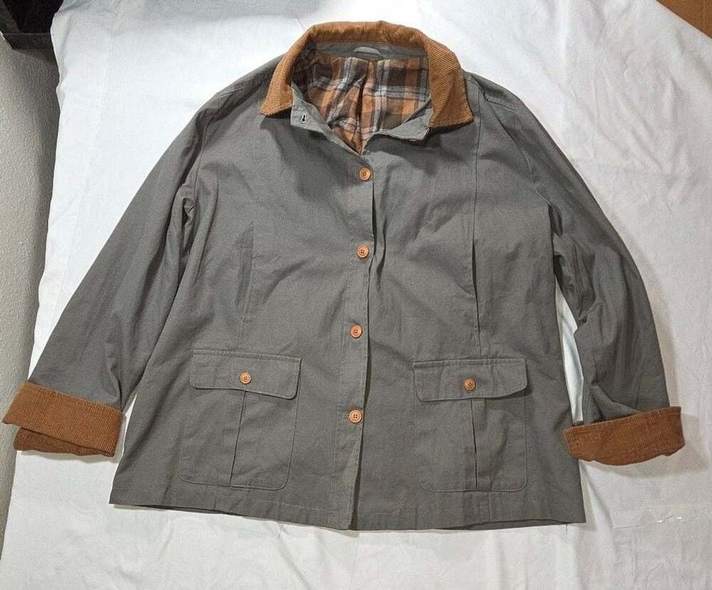 Unbranded Barn Jacket Size X-Large Gray Plaid Lined Corduroy Collar